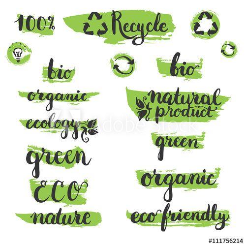 Green Word Logo - Set of handwritten brushpen lettering and calligraphy ecology word ...