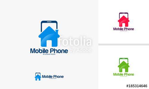 House Phone Logo - Mobile House logo designs concept, Family Phone logo template Stock