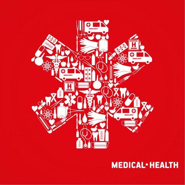 Cross Red Background Logo - Medical cross red background with icons Vector