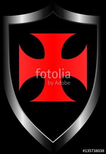 Cross Red Background Logo - Medieval shield with the red templar cross on black background