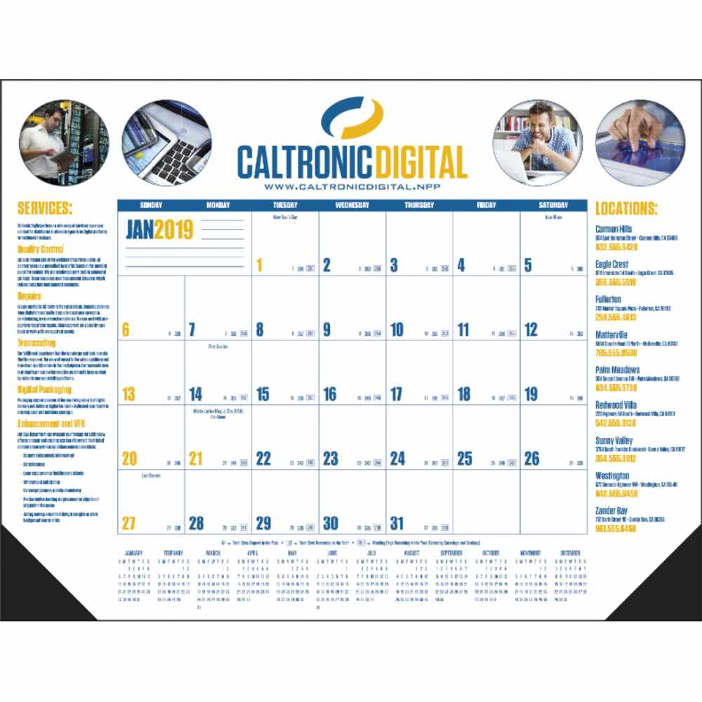 Multi Color Line Logo - Promotional 2020, Grid Type C Multi-Color Desk Pad Calendars with ...