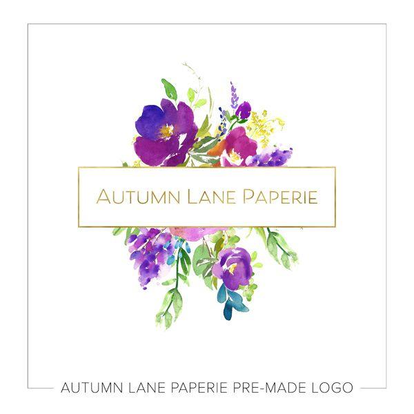 Purple Flower Logo - Bright Purple Floral Logo I78 | Autumn Lane Paperie