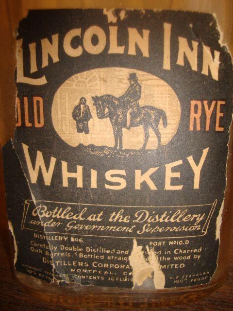 Antique Whiskey Logo - Antique Lincoln Rye Whiskey Bottle 100 Proof Paper Label Montreal ...