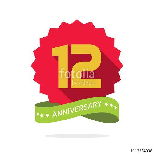 Green and Yellow Starburst Logo - Anniversary badge with shadow on red starburst and yellow number 12
