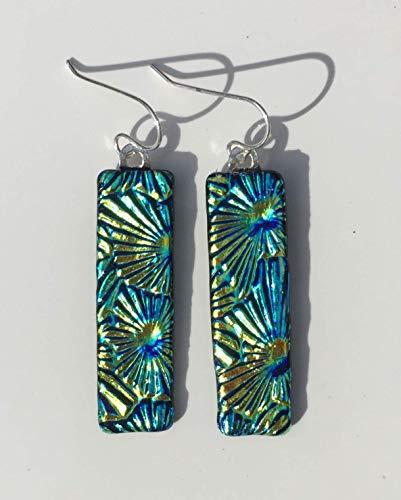 Green and Yellow Starburst Logo - Dichroic Fused Glass Earrings, Green and Yellow
