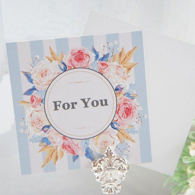 Pink Flower with Blue Line Logo - multi use 50pcs Mini thank you Card blue line pink flower garland