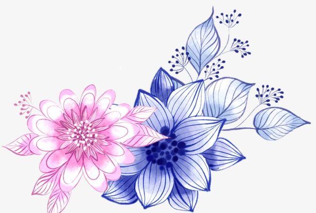 Pink Flower with Blue Line Logo - Hand Painted Flowers, Hand Painted Flowers, Pink Flowers, Blue