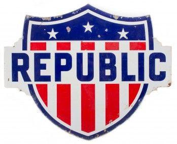 Red White and Blue Shield Logo - Double sided porcelain die cut shield sign for Republic Gasoline ...