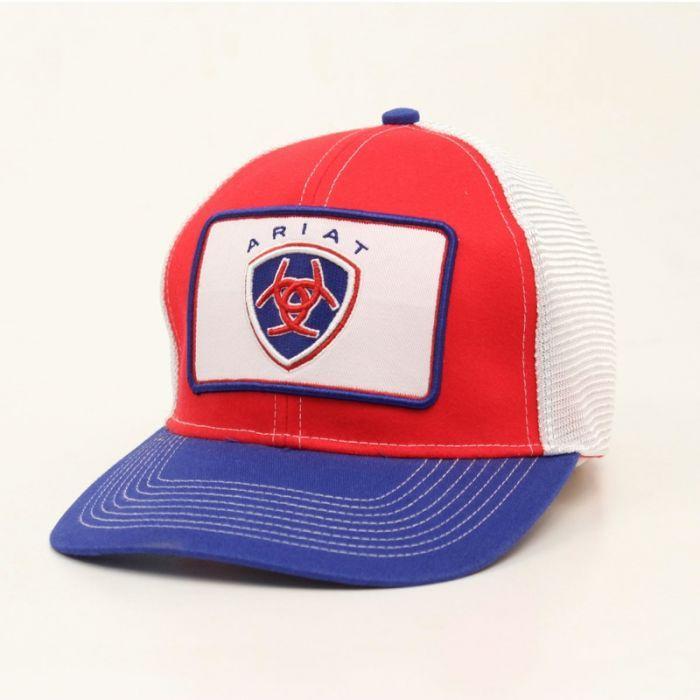Red White and Blue Shield Logo - M&F® - Ariat Mens Red, White & Blue Shield Logo Cap