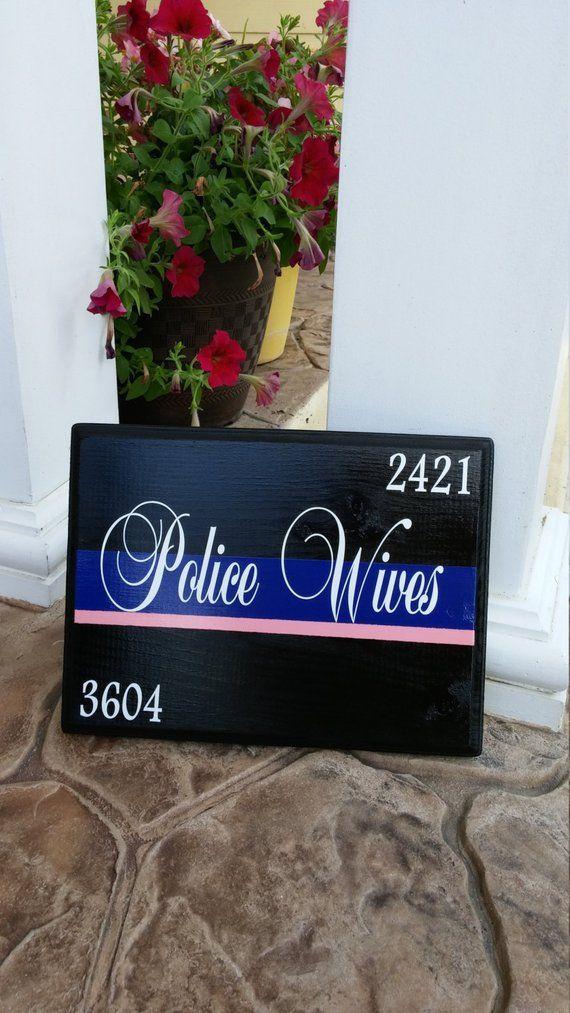 Pink Flower with Blue Line Logo - THIN BLUE LINE with Thin Pink Line Personalized Police Wood