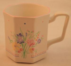Pink Flower with Blue Line Logo - Sarma Studios Victorian Flowers Mug Cup Floral Pink Dots Blue Line