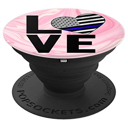 Pink Flower with Blue Line Logo - US Flag Thin Blue Line Love Heart Police Officer Pink