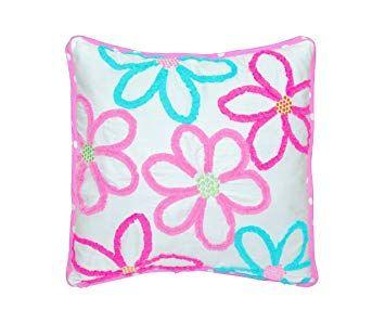 Pink Flower with Blue Line Logo - Cozy Line Home Fashions Flower Square Throw Pillow, Pink