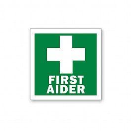 www First Aid Logo - Tiny Green First Aider Sticker with White Cross for Helmet