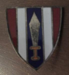 Red White and Blue Shield Logo - Enamel WWII Red, White, And Blue Shield With Sword Pin