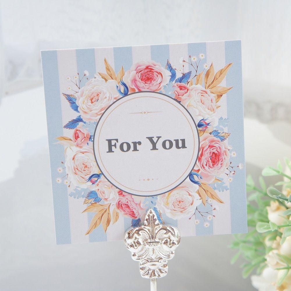 Pink Flower with Blue Line Logo - multi use 50pcs Mini thank you Card blue line pink flower garland