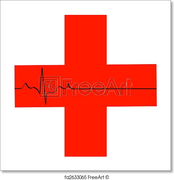 Cross First Aid Logo - Free art print of First aid symbol with flatline heart rhythm. First ...