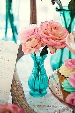 Pink Flower with Blue Line Logo - Aqua Vase, Pink Flowers @McKaela Line Line Triplett | wedding ideas ...