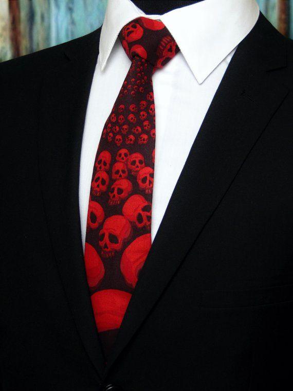 Black and Red Skull Logo - Red Skull Tie Mens Halloween Necktie Unique Black with Red