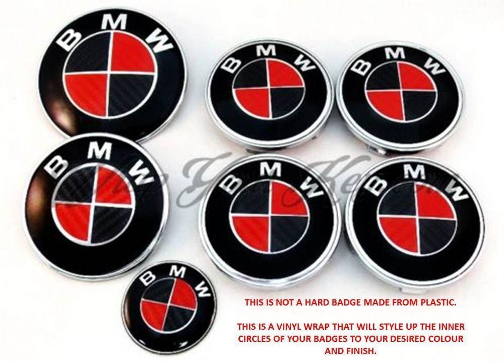 Red BMW Logo - RED & BLACK CARBON FIBER BMW Badge Emblem Overlay HOOD TRUNK RIMS