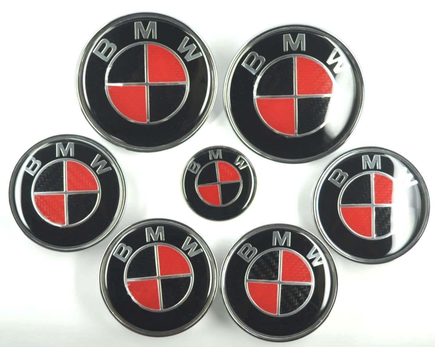 Red BMW Logo - Buy HAMMER BMW Black/Red Carbon Fiber Emblem Logo Badge Set 7-pc Set ...