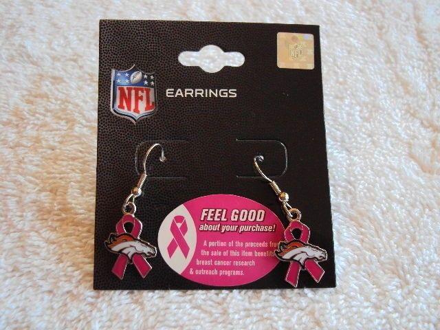 NFL BCA Logo - BRONCOS Logo Pink BCA Ribbon NFL Silver J Hook Dangle Earrings NEW