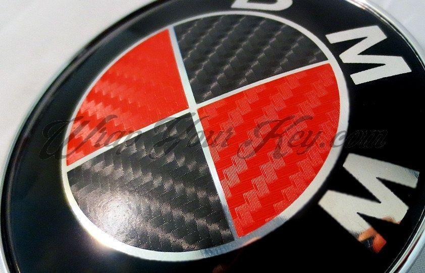 Red BMW Logo - RED & BLACK CARBON FIBER BMW Badge Emblem Overlay HOOD TRUNK RIMS ...