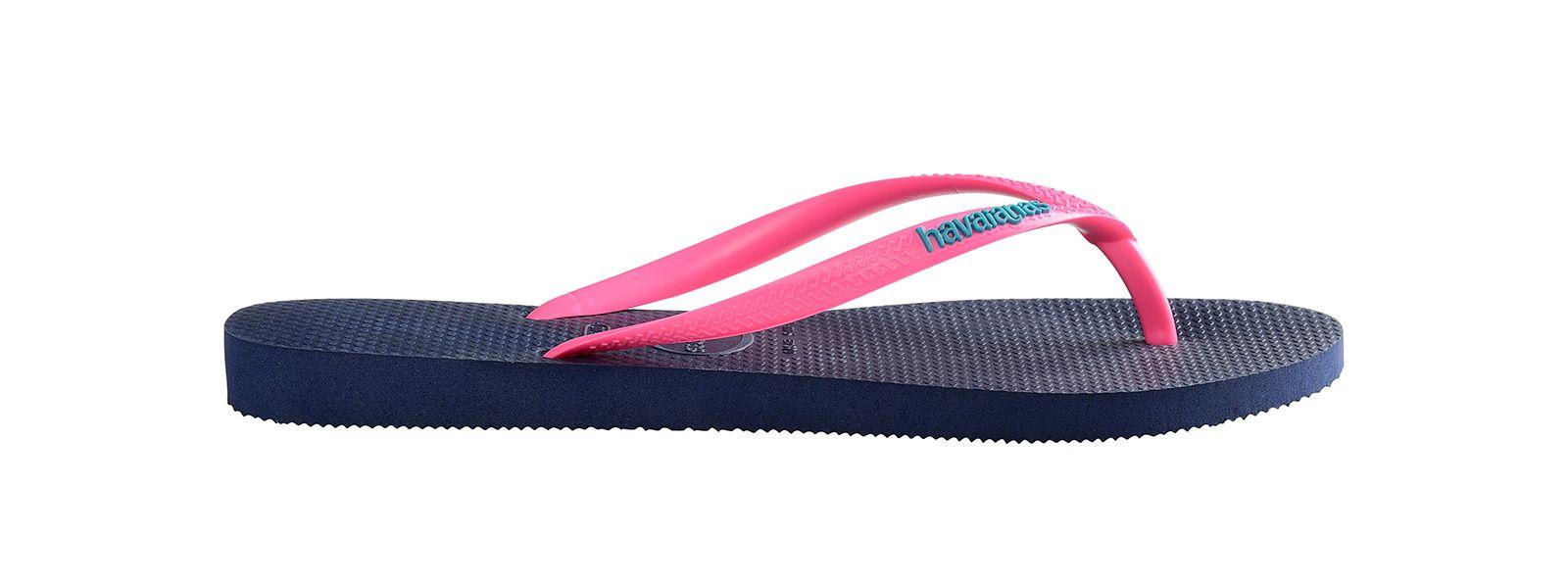 Blue and Pink Logo - Navy Blue Flip-flops And Pink Straps With The Havaianas Logo - Slim ...