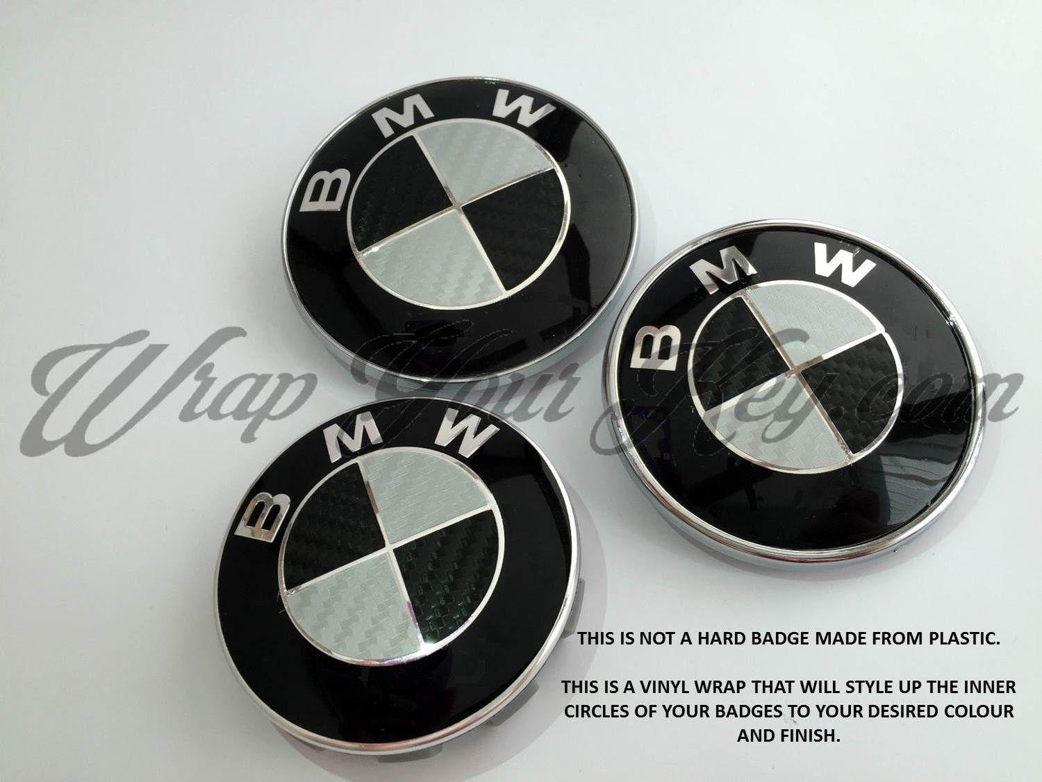 Carbon Fiber BMW Logo - BLACK &SILVER CARBON FIBER BMW Badge Emblem Overlay HOOD TRUNK RIMS