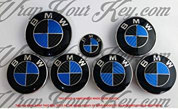 Carbon Fiber BMW Logo - BLACK & BLUE CARBON FIBER BMW Badge Emblem Overlay HOOD TRUNK RIMS