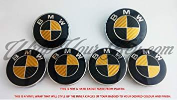 Carbon Fiber BMW Logo - GOLD & BLACK CARBON FIBER BMW Badge Emblem Overlay HOOD TRUNK RIMS