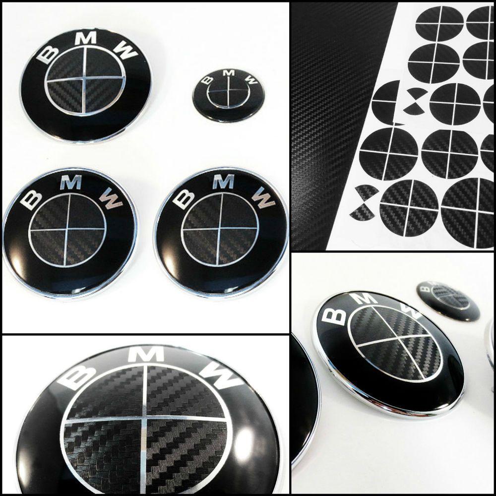 Carbon Fiber BMW Logo - Black & Black CARBON Fiber Roundel Decal BADGE EMBLEMS Rims