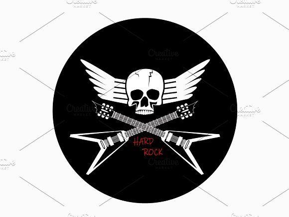 Cream Rock Logo - Skull guitar rock music logo backgro Graphics Creative Market
