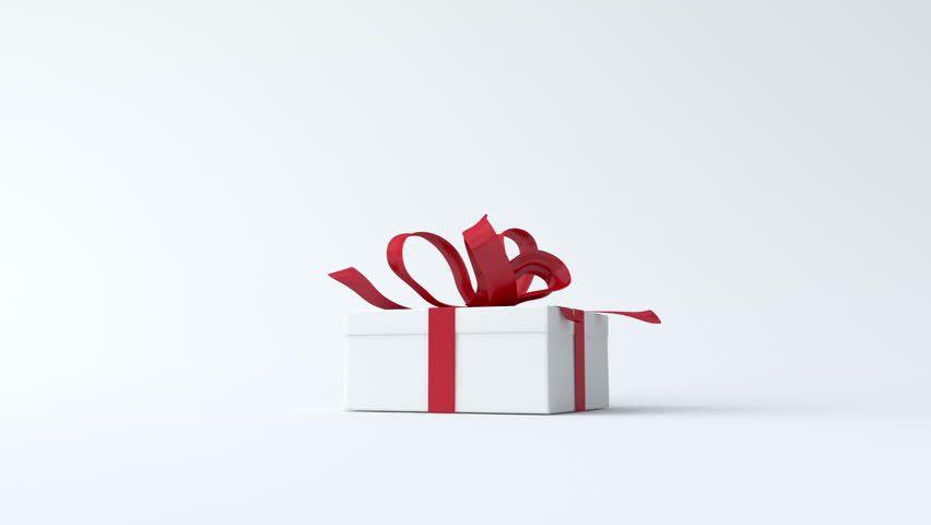 Red and White Ribbon Logo - White Low Gift Box With Stock Footage Video 100% Royalty Free