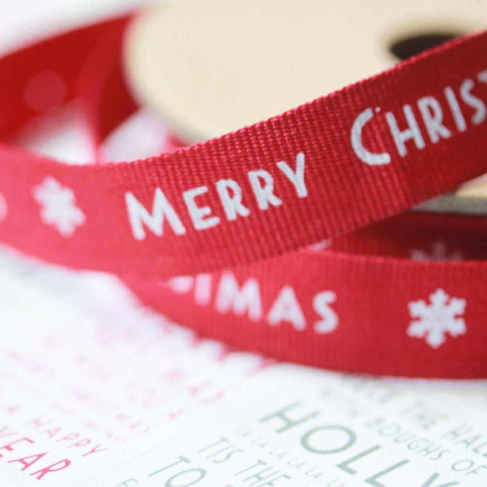Red and White Ribbon Logo - East of India Merry Christmas Ribbon 3m Red & White Snowflake