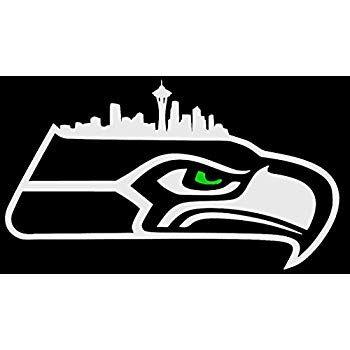 Black and White Seahawks Logo - Hawk Logo with Seattle Skyline and Green Eye