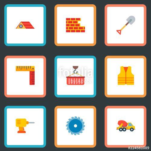 Crane Orange Circle Logo - Set of industry icons flat style symbols with crane, circle saw ...