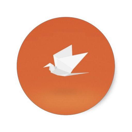 Crane Orange Circle Logo - Origami Crane Bird orange Color Graphic Design Classic Round Sticker ...