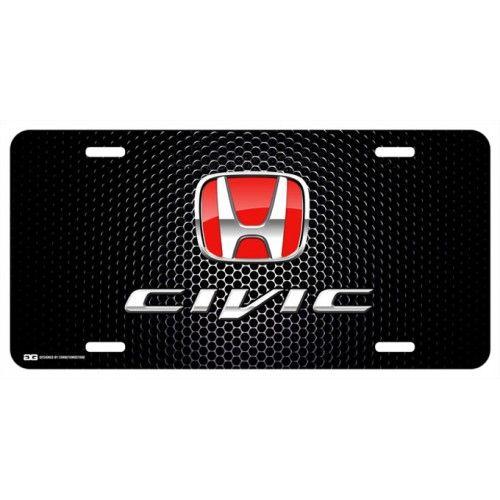 Honda Civic Logo - Personalized Honda Civic Red Logo on Black License Plate
