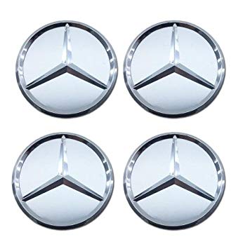 4 Silver Circles Logo - x Hubcaps Logo MERCEDES 75 mm Silver Silver plugs for Circles