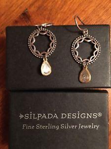 4 Silver Circles Logo - Silpada 1 3 4 Sterling Silver Textured Circles CZ Teardrop Earrings