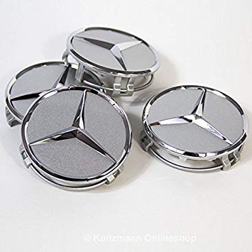 4 Silver Circles Logo - Yam6 Car Parts Car Parts 4 x Hubcaps Silver Caps Logo MERCEDES 75 mm