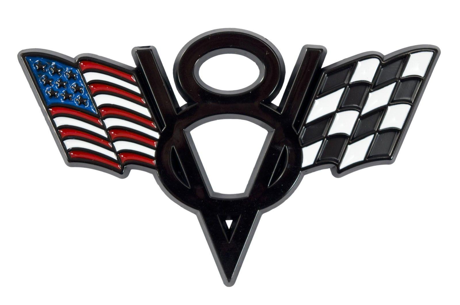Black Ford Mustang Logo - Ford Mustang American & Checkered Flags V8 Black Fender Trunk Emblem