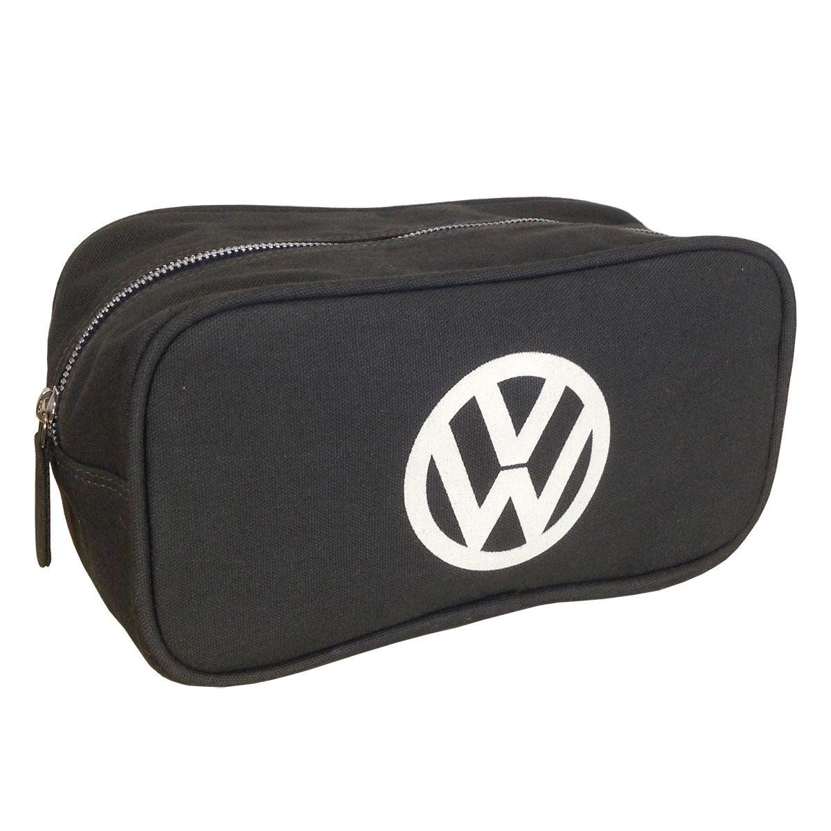 Dark VW Logo - Official Volkswagen Mens Canvas Toiletry Wash Bag - Black/Brown with ...