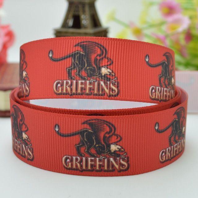 Red Griffin Logo - DUWES 7 8 22mm Red Griffin Logo Printed Grosgrain Ribbon Hair Bow