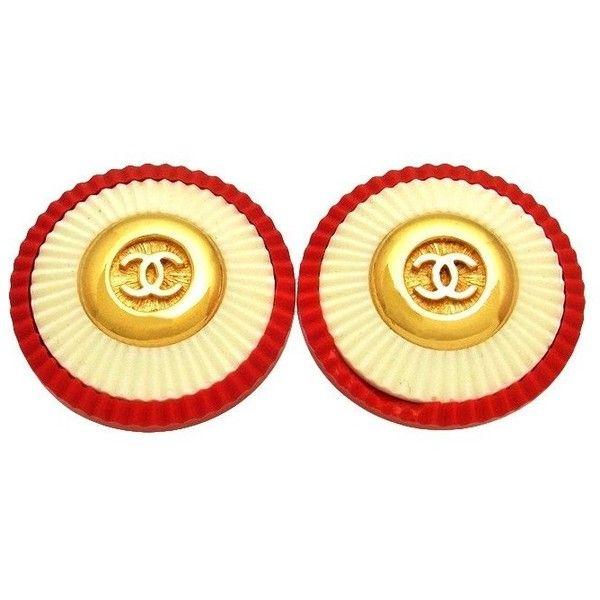 Red and White Round Logo - Pre Owned Chanel CC Logo Gold Tone Metal Red White Round Earrings