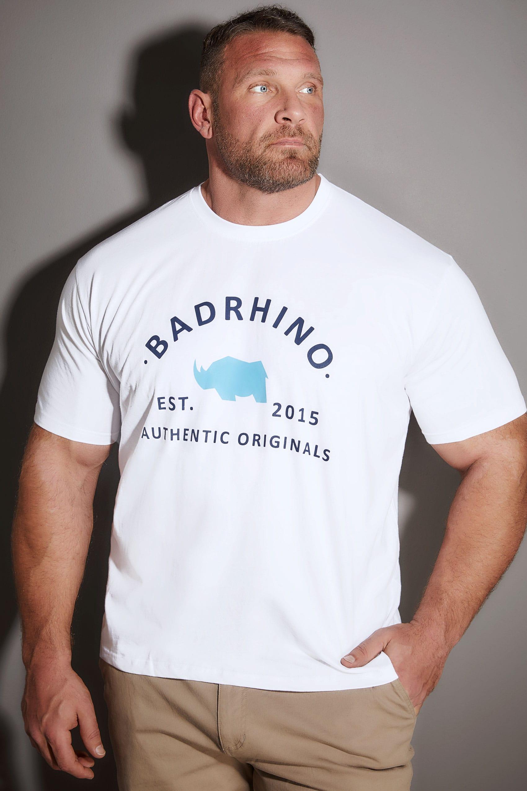 Clothing Rhino Logo - BadRhino White Crew Neck Logo T-Shirt Extra Large Sizes L to 8XL