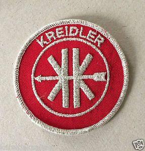 Red and White Round Logo - Vintage Sew On Patch Kreidler Logo Red And White Silver Round
