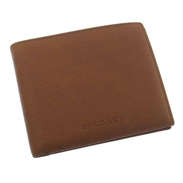 Popular Brown Logo - Bulgari BVLGARI Two Bi Fold Wallet Compact Male Friendly Logo Brown Leather (for) Good Popular C1227
