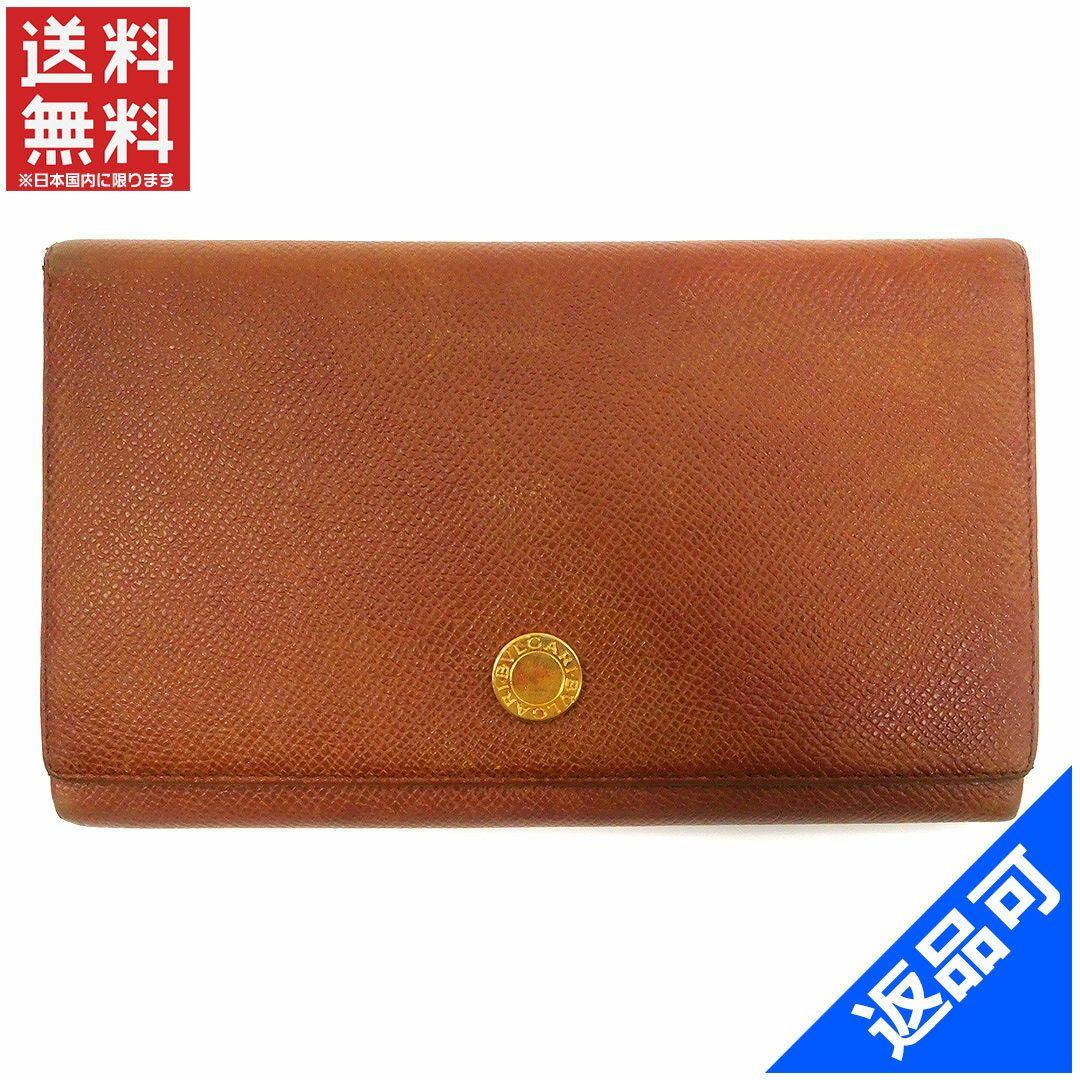 Popular Brown Logo - Bulgari BVLGARI long Wallet Zipper two folding men-friendly logo Brown x  Gold leather with popular low-price X7801
